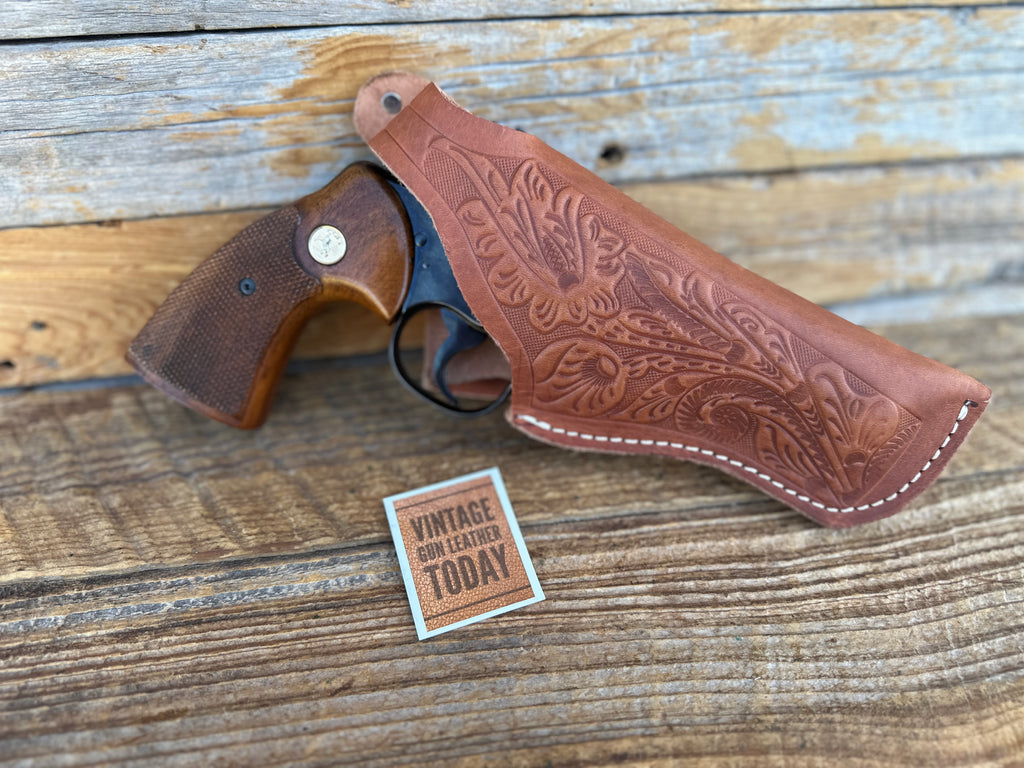 Brown Floral Stamped Leather OWB Holster For S&W L Colt Python Revolver Right