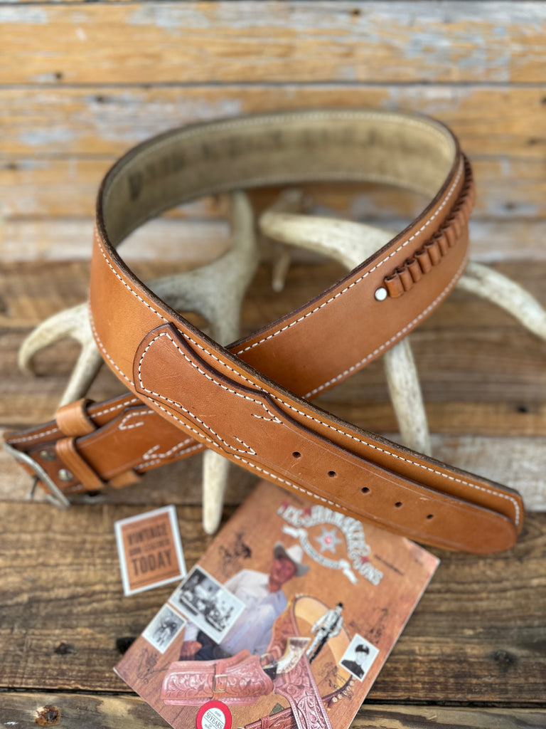 Vintage Tex Shoemaker Brown Leather Lined .22 Cartridge Gun Belt 41.5" to 45.5"