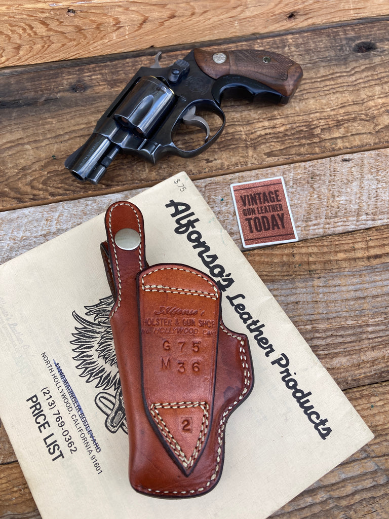 Vintage Alfonsos Brown Leather Lined Revolver Holster for S&W 36 Chiefs Special