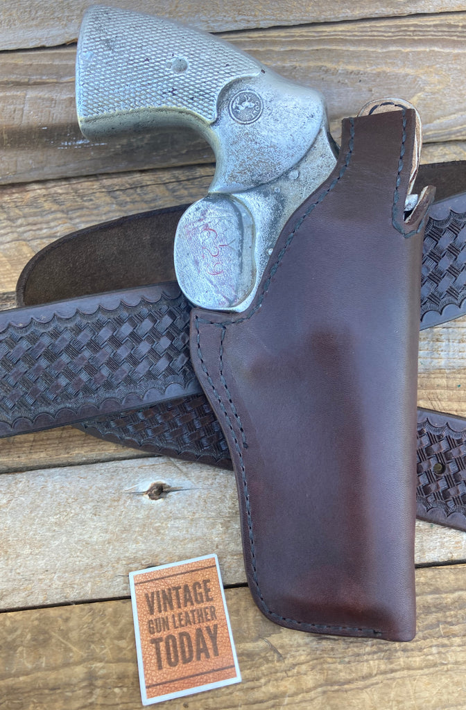 Vintage Tex Shoemaker Cordovan Brown Leather Lined Holster For Colt Python 4"