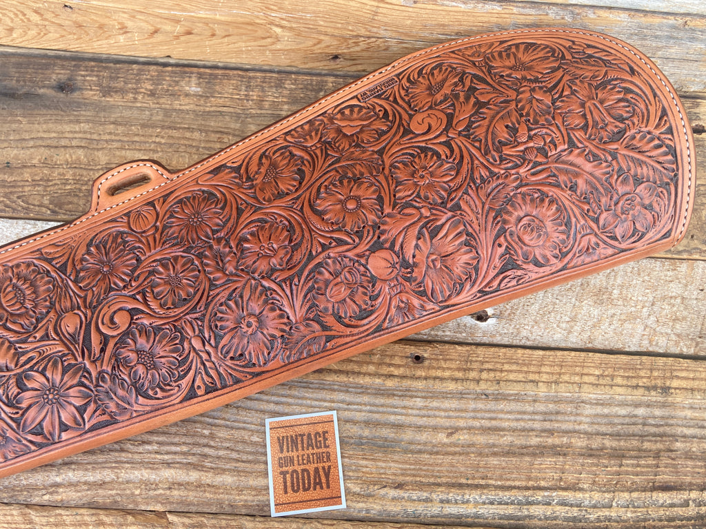 Hand Floral Carved Leather Custom Rifle Scabbard for Lever Action 1894