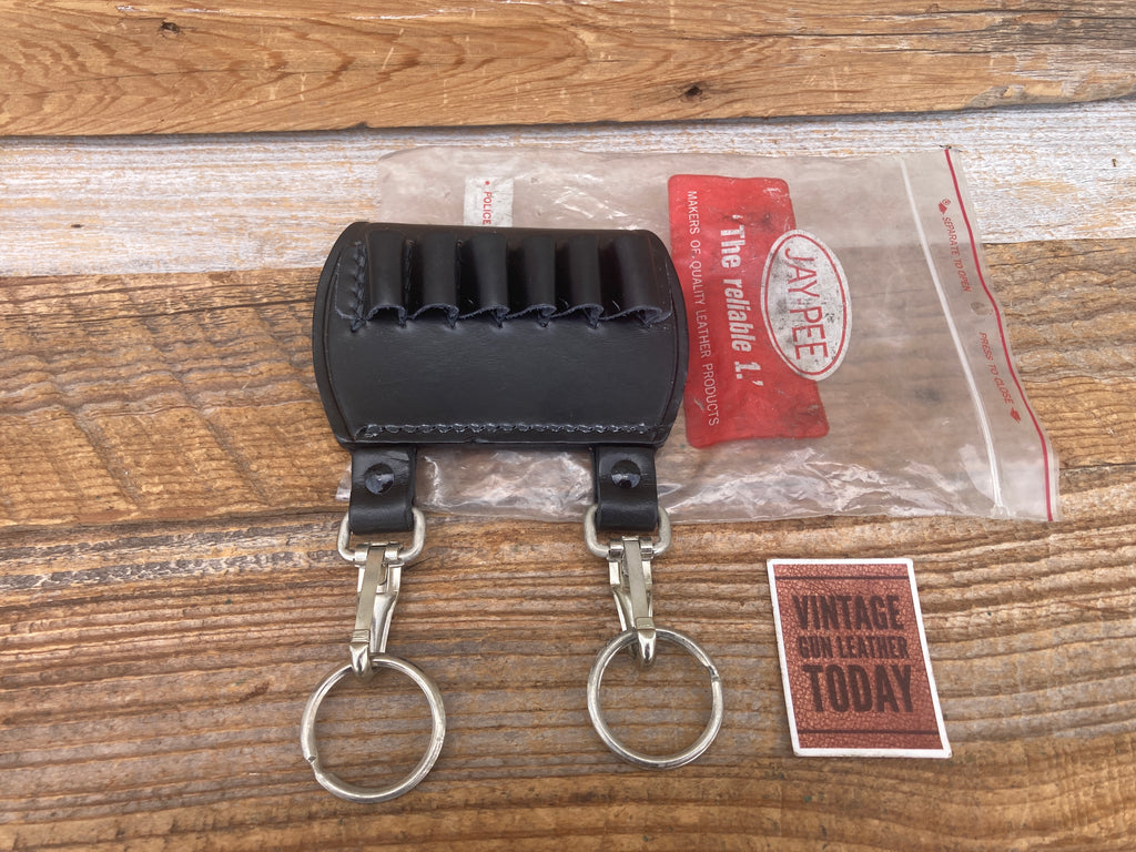 Vintage JAY PEE Duty Black Leather Cartridge Slide .38 w/ Double key Ring Holder