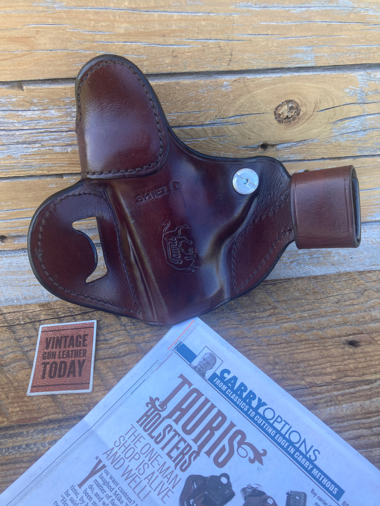 Taurisano TAURIS Reinforced High Ride OWB Brown Leather Holster For M&P Shield 9