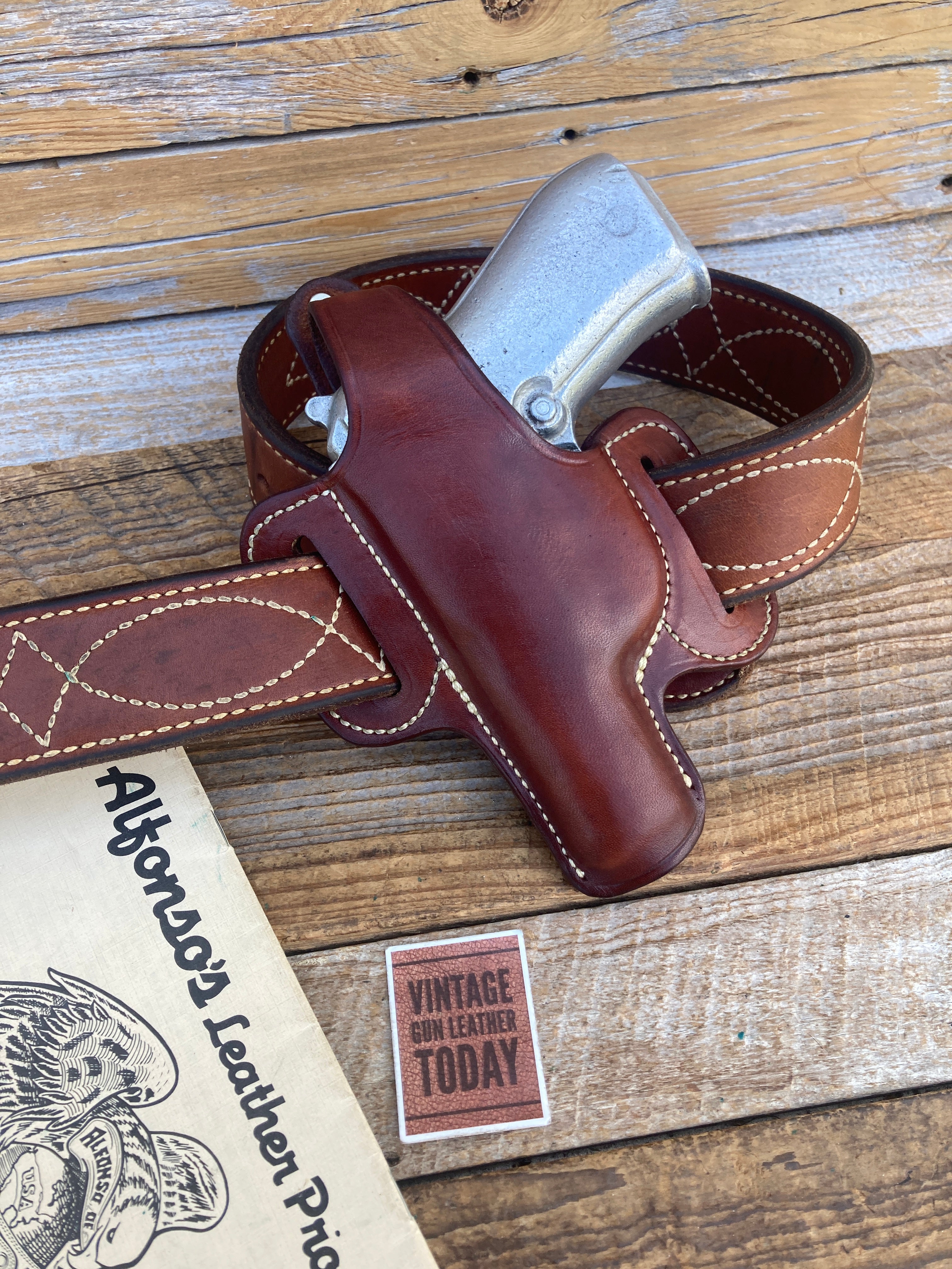 Alfonsos Plain Brown Leather White Stitched OWB Holster For