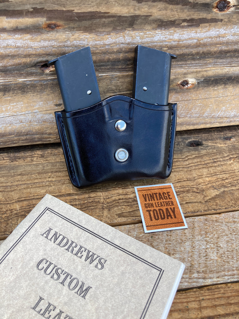 Sam Andrews V Style Double Black Leather Magazine Carrier For Colt .45 1911