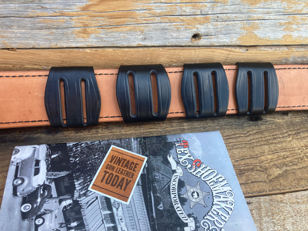 Set of 4 Tex Shoemaker Plain Black Leather Police Duty / Belt Keepers Brass