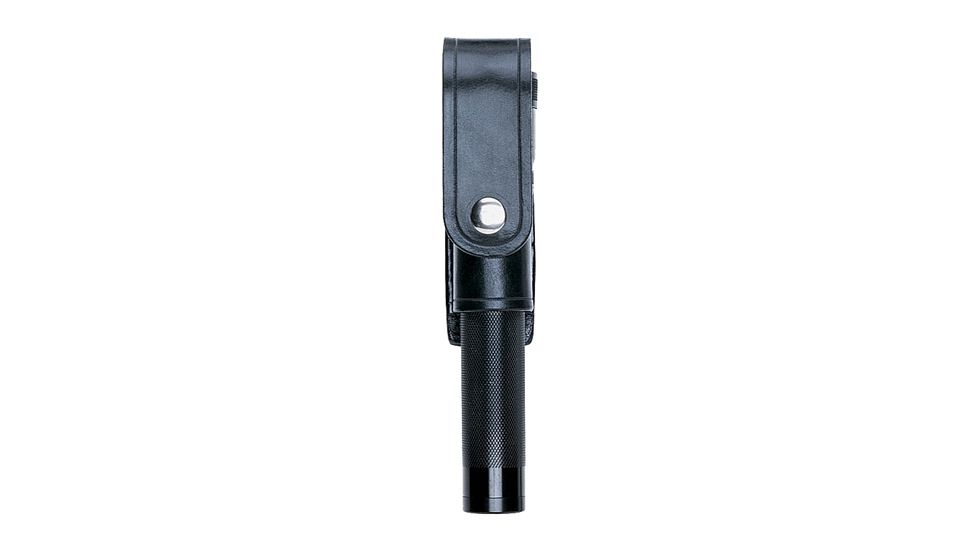 AKER  Black Leather Open Bottom Flashlight Holder With Flap 1" Diameter Light