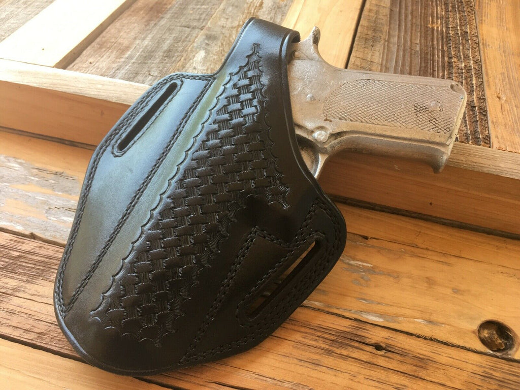 Vintage Tex Shoemaker Black Basketweave Leather Holster for S&W 645 LEFT