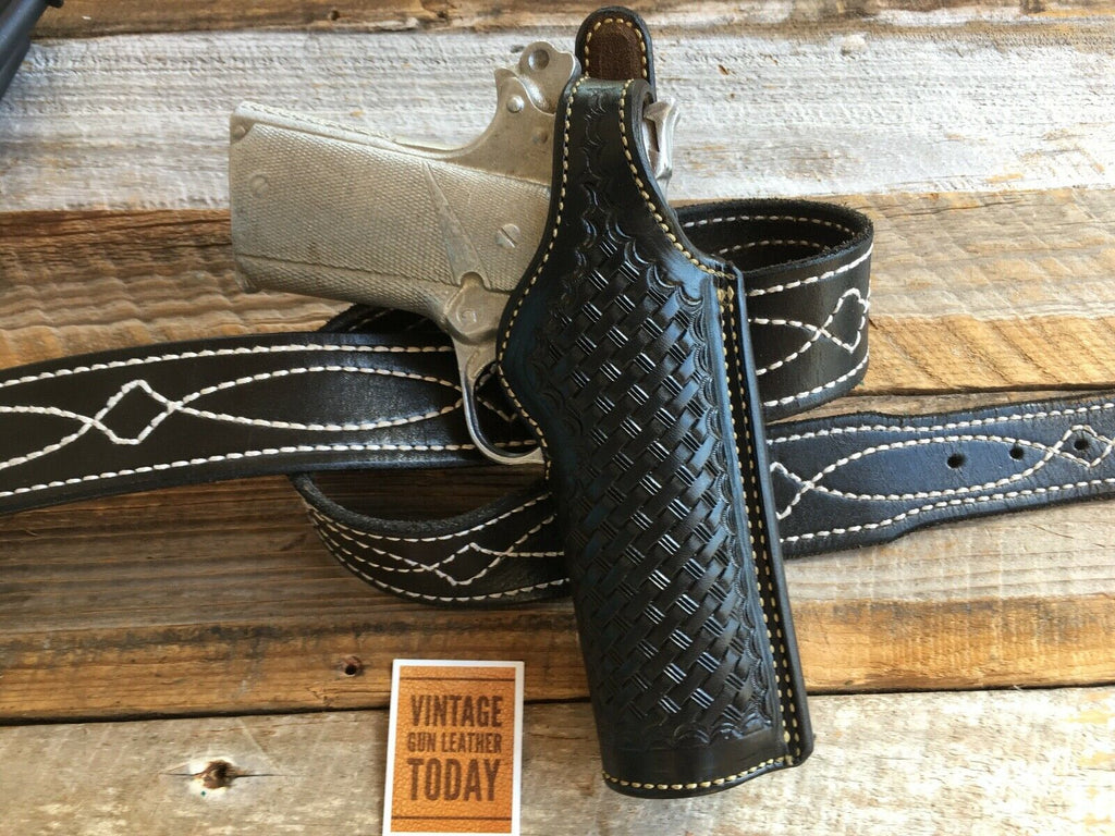 Vintage Alfonso's Black Basketweave Leather Lined Holster For Colt Commander