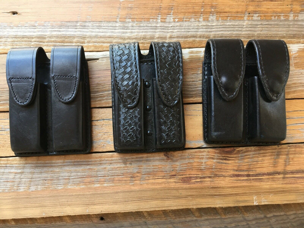 Tex Shoemaker Black Leather Police Duty Double Magazine Carrier For Glock 17