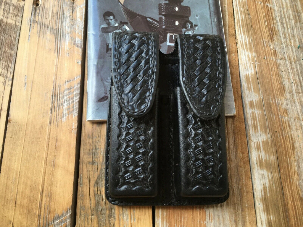 Tex Shoemaker Black Leather Police Duty Double Magazine Carrier For Glock 23