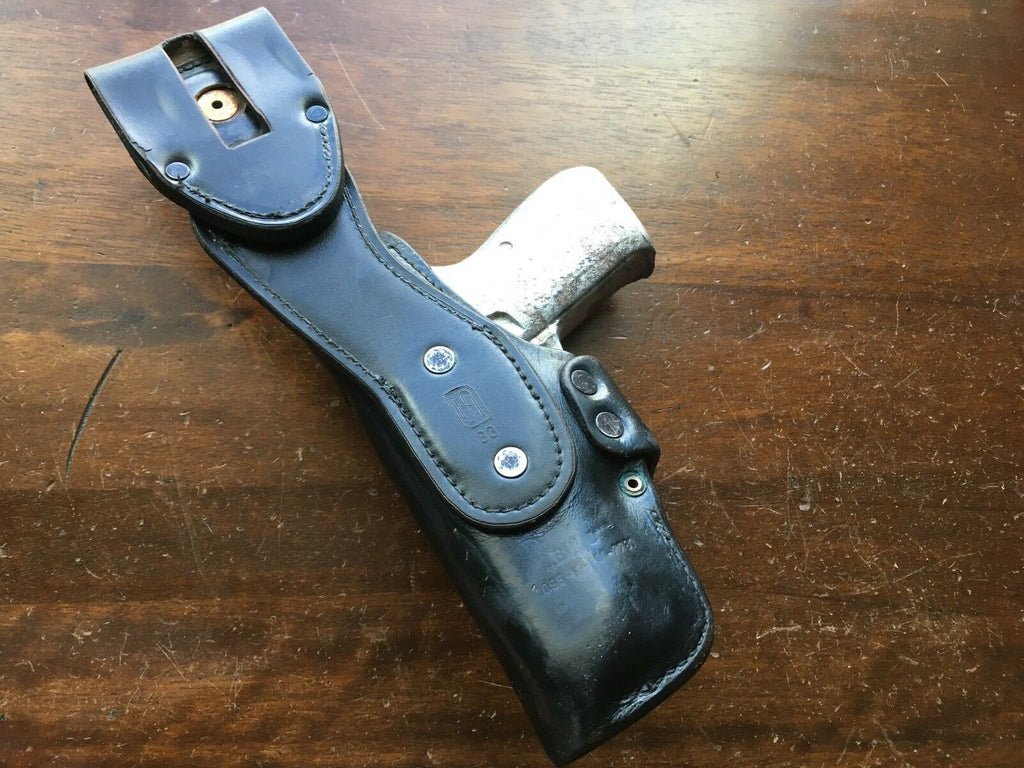 Vintage Bund Black Leather German Police Swivel Holster for Walther P5