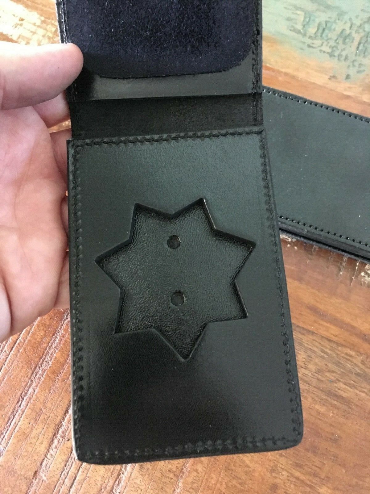 Vintage Tex Shoemaker Black Leather CHP 7 Point Star Police Badge