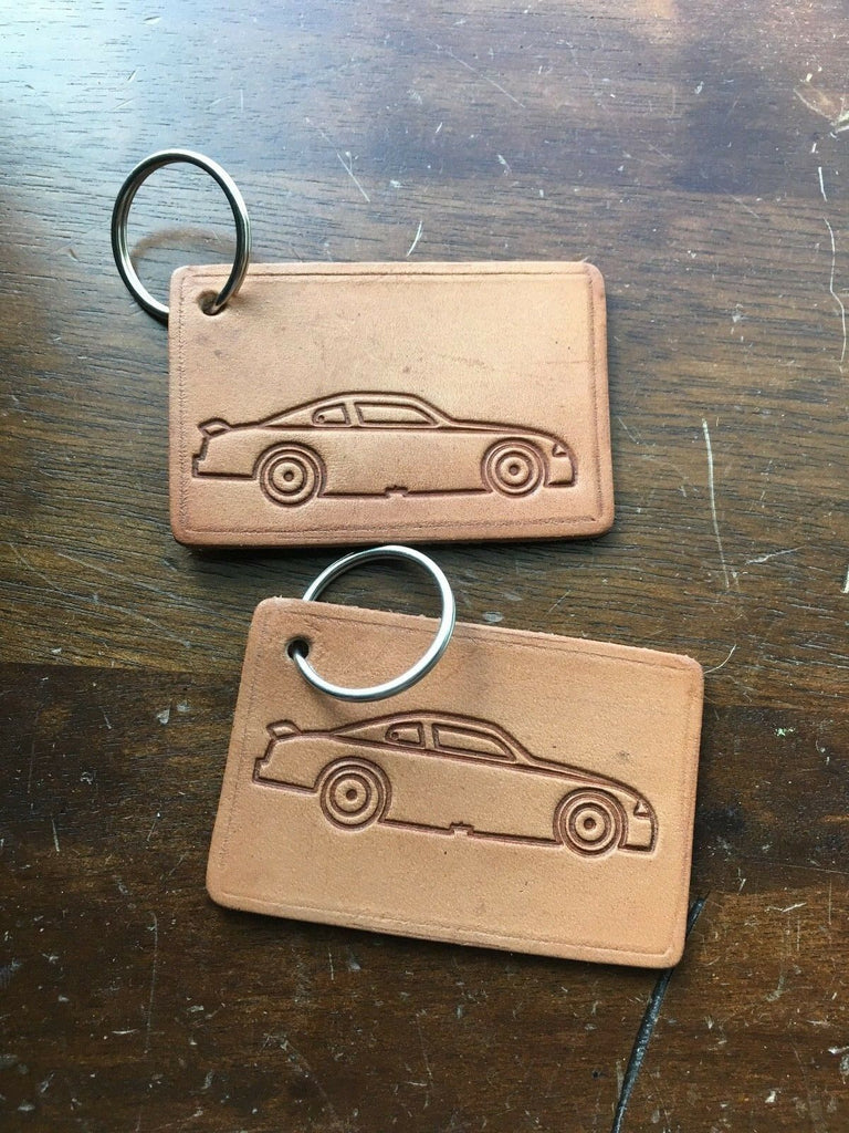 Vintage Tex Shoemaker Brown Leather NASCAR Auto Racing Key Chain