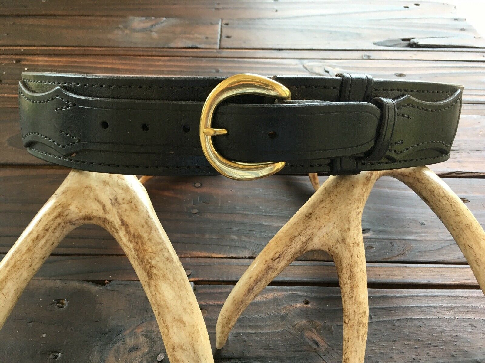 Tex Shoemake Black Leather Lined .38 Cartridge Gun Belt Border