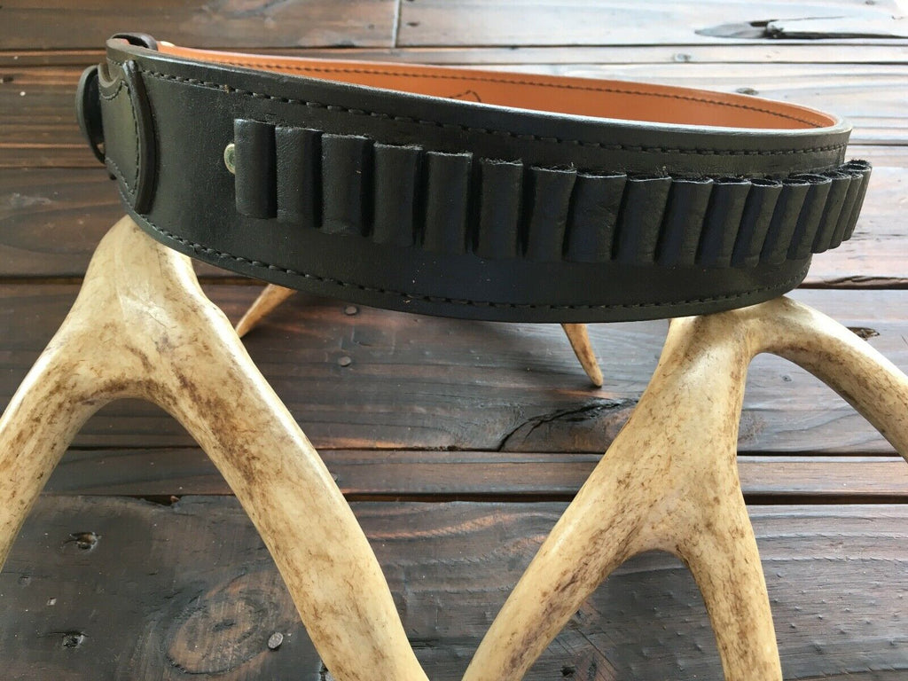 Tex Shoemake Black Leather Lined .38 Cartridge Gun Belt Border Patrol 32.5" to  36.5"