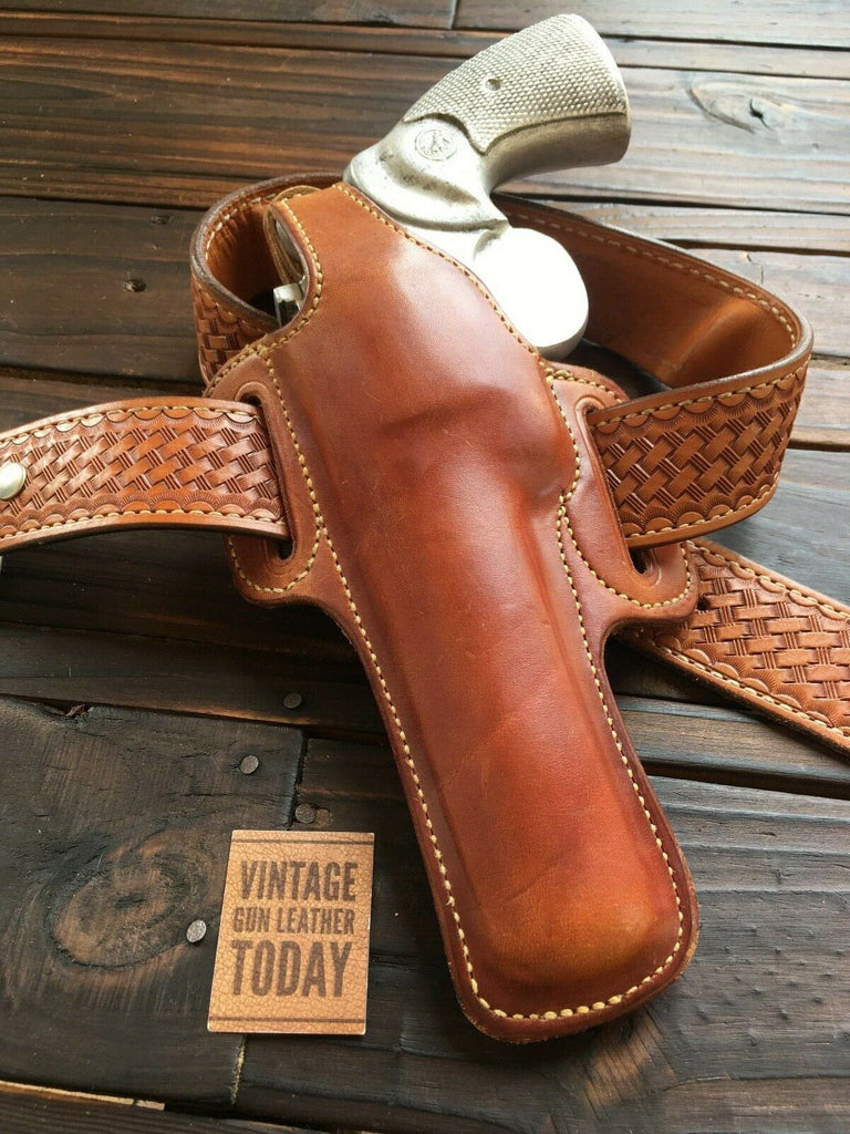Vintage Alfonsos Brown Leather Holster For Colt Python Revolver 6" Suede Lined Left