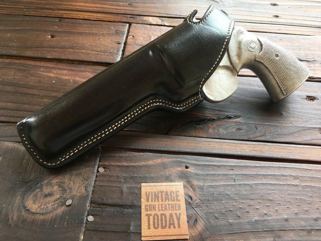 Vintage Alfonsos Black Leather White Stitched Holster For Colt Python 6" Revolver Suede Lined