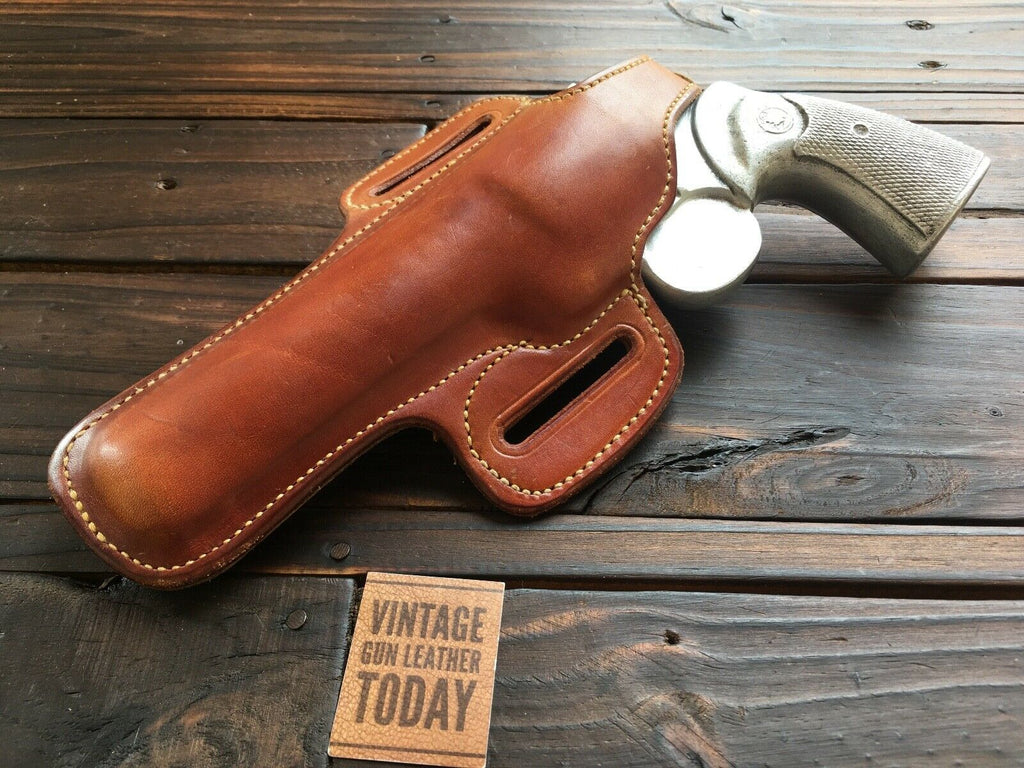 Vintage Alfonsos Brown Leather Holster For Colt Python Revolver 6" Suede Lined Left