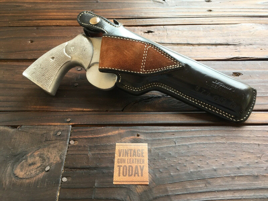 Vintage Alfonsos Black Leather White Stitched Holster For Colt Python 6" Revolver Suede Lined