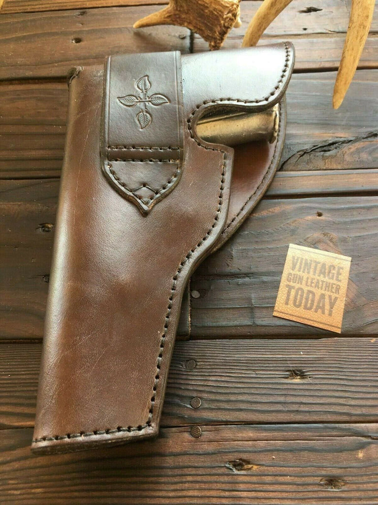 Brown Basketweave Border Stamped Leather Lined Flap Holster For Sig P226 Auto