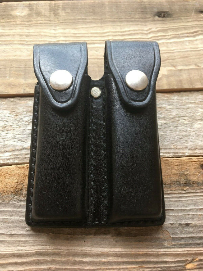 Vintage Tex Shoemaker Black Brown Leather Double Magazine Carrier For Beretta 84