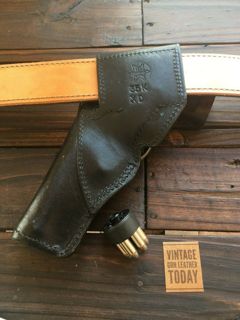 Tex Shoemaker Black Basketweave Leather 35K Border Holster For 4" K Frame Cross Draw