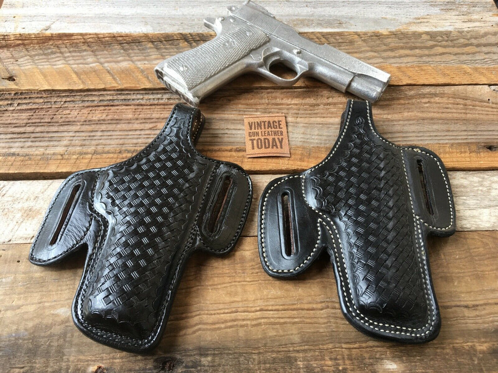 Alfonso's Black Basketweave Leather Suede Lined Holster For .45 Colt Commander