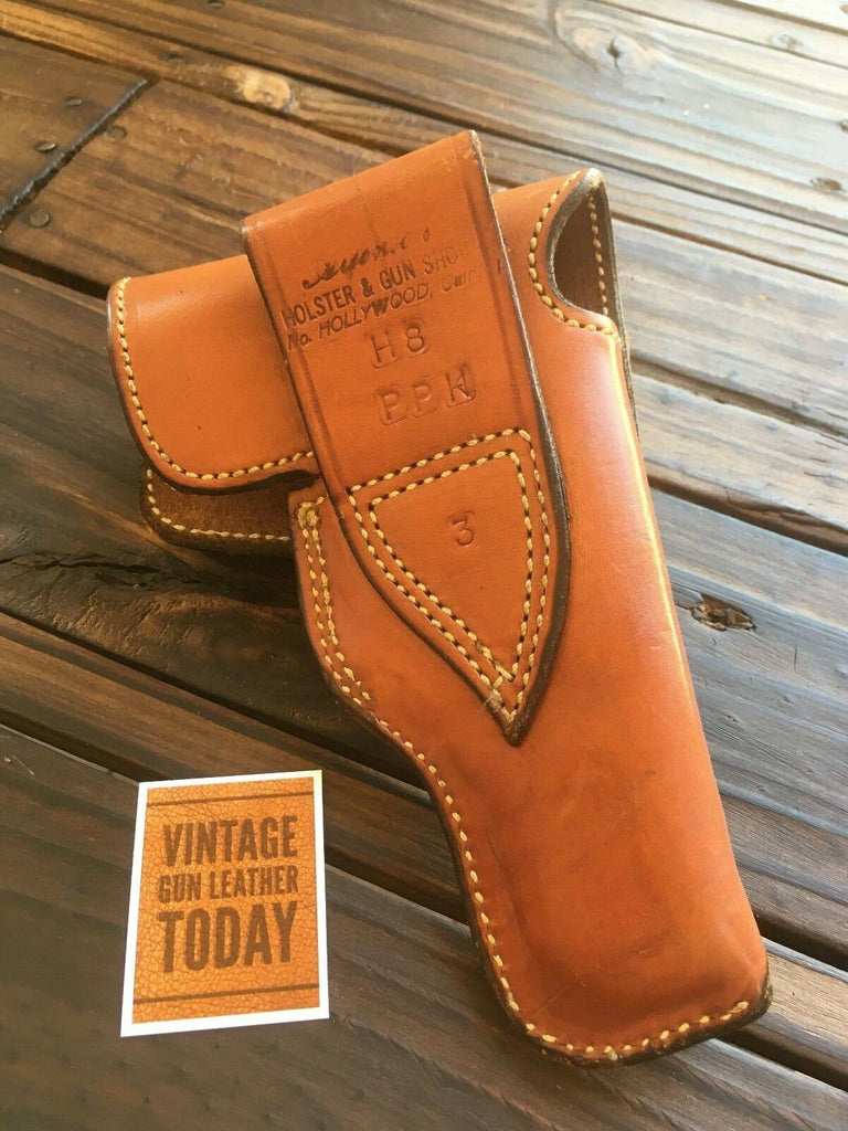 Vintage Alfonsos Plain Brown Leather Suede Lined Flap Holster For Walther PPK w/ Magazine Holder