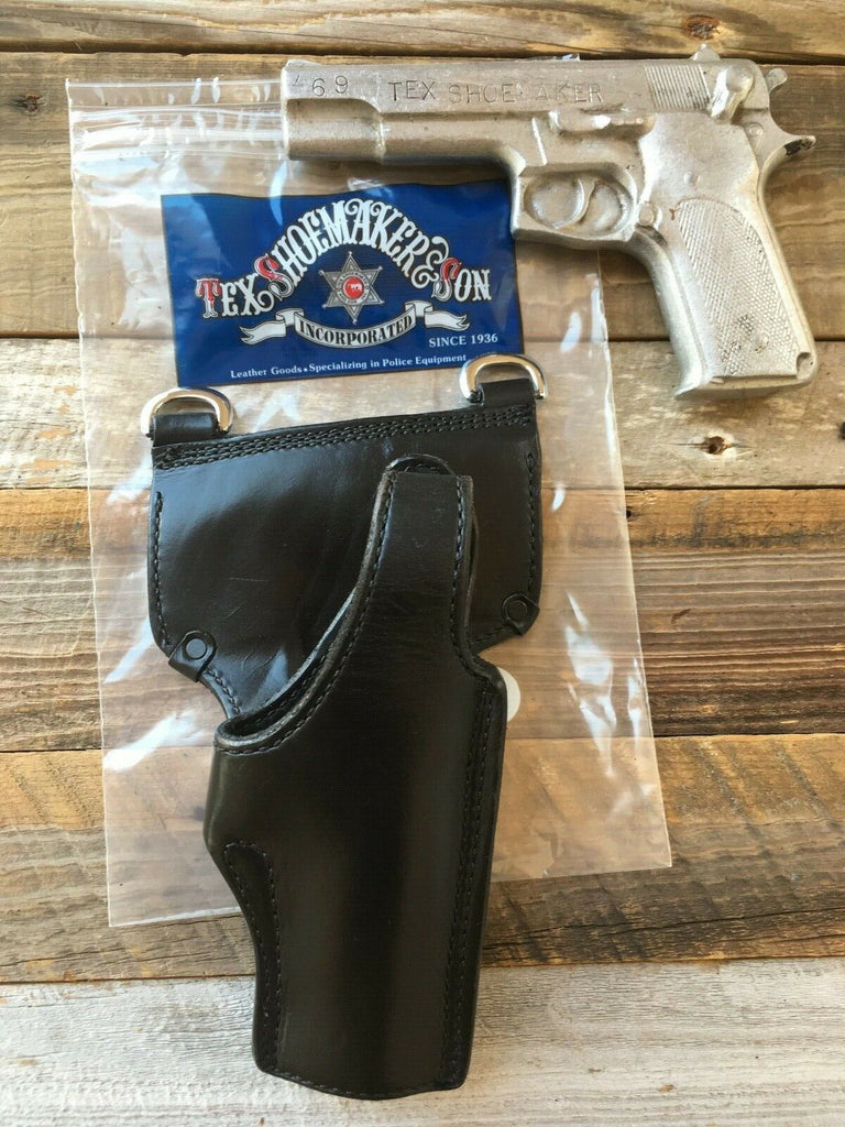 Vintage Tex Shoemaker Plain Black Leather Duty Sam Browne Holster For S&W 645