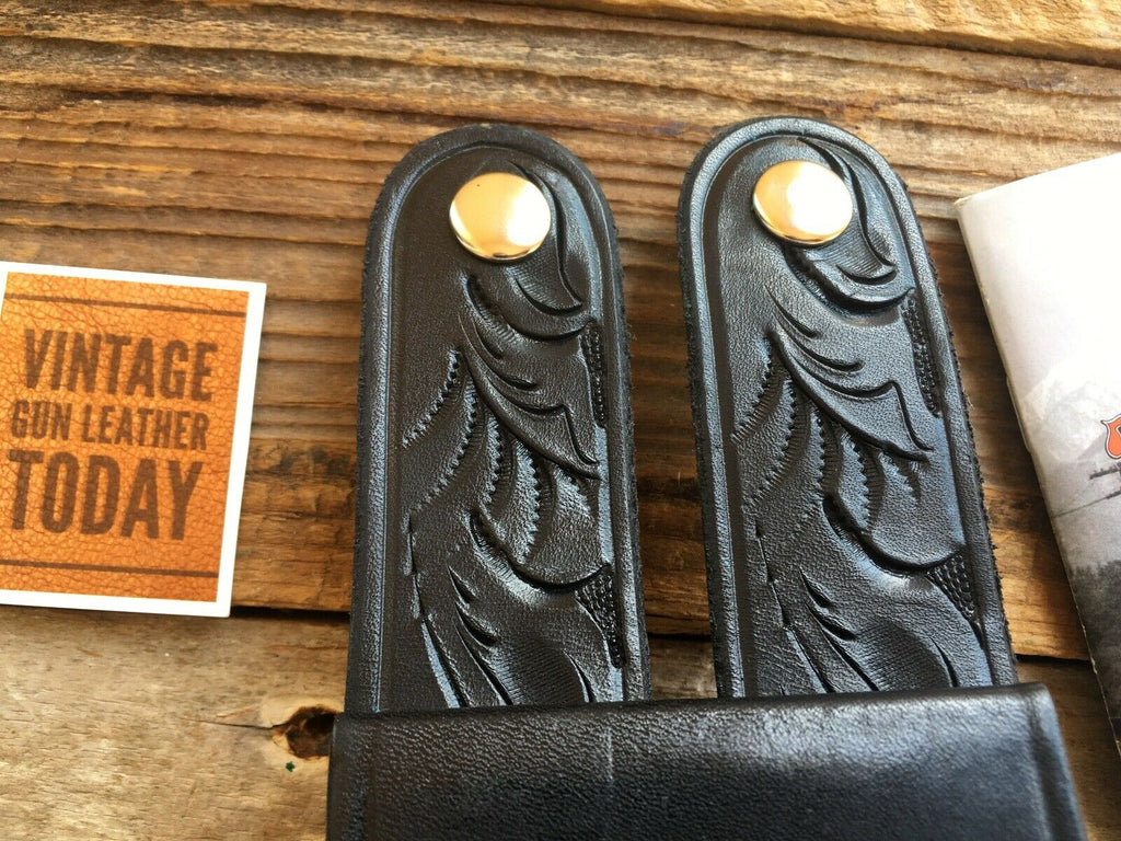 Tex Shoemaker Black Leather Floral Carved Speed Loader Holder .44 N Frame