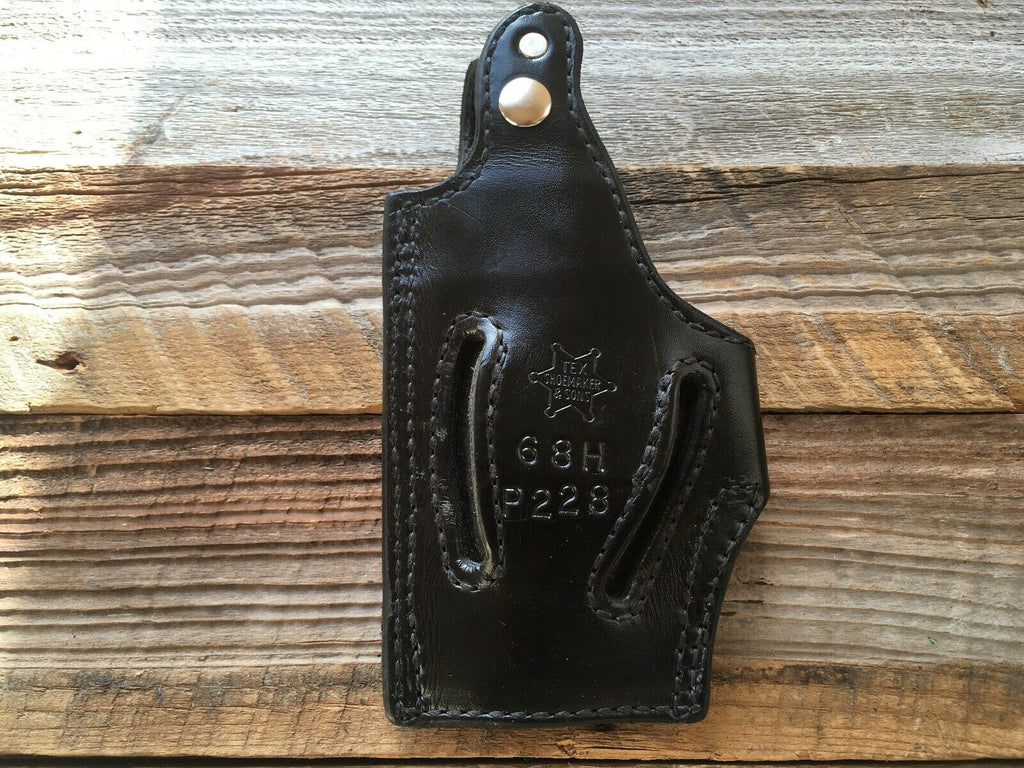 Vintage Tex Shoemaker Brown Leather Lined Holster For Sig P228 High Ride OWB