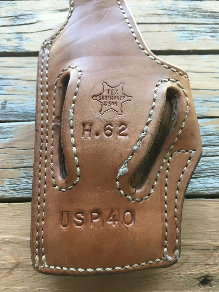 Tex Shoemaker Brown Black Leather Lined High Ride Holster For HK USP 40 .357 Sig
