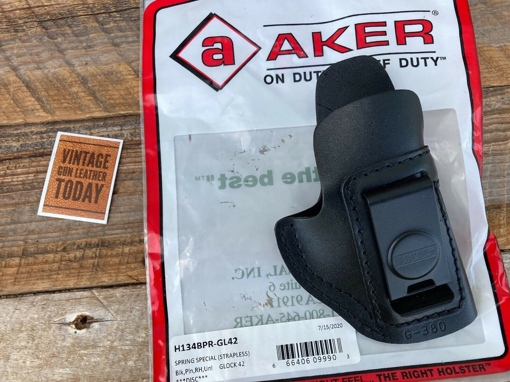 AKER Discontinued Black Leather IWB Spring Special Holster For GLOCK 42 .380