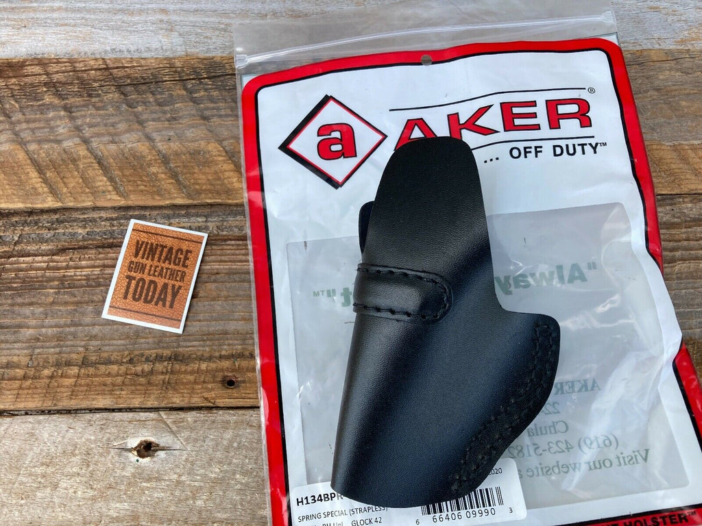 AKER Discontinued Black Leather IWB Spring Special Holster For GLOCK 42 .380