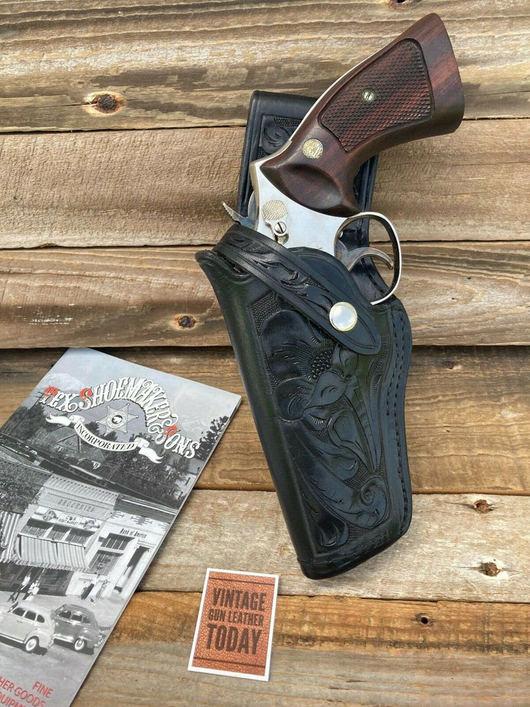 Tex Shoemaker Floral Carved Black Leather 50A Holster for S&W K Frame Revolver L