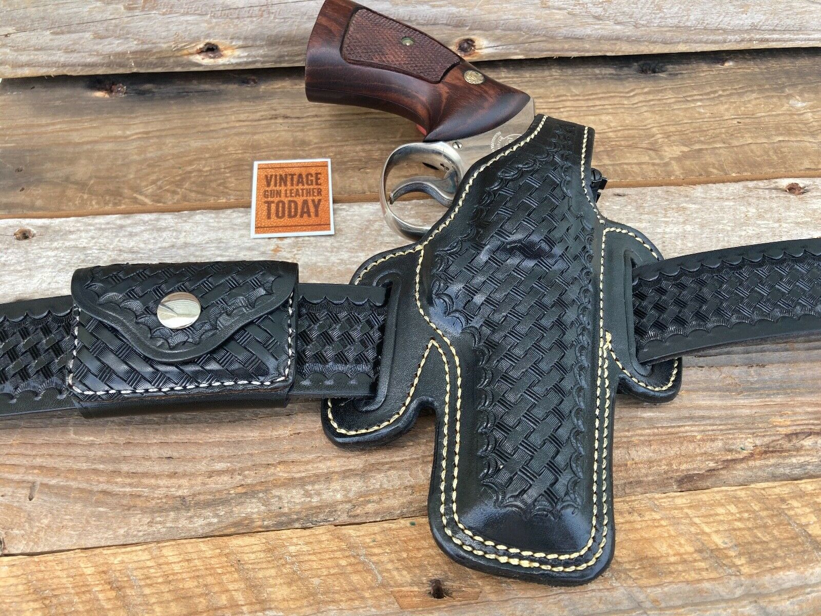 Alfonsos Black Basketweave Leather OWB Holster for S&W K Frame 4