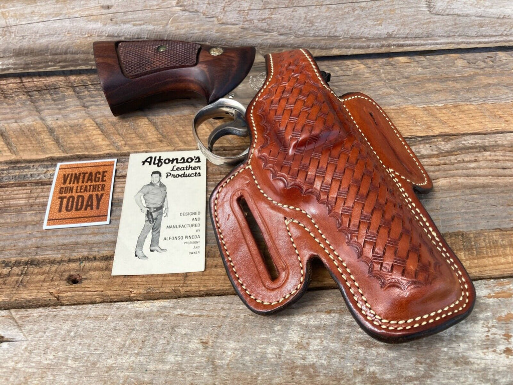 Alfonsos Brown Basketweave Leather OWB Holster for S&W K Frame 4" Revolver