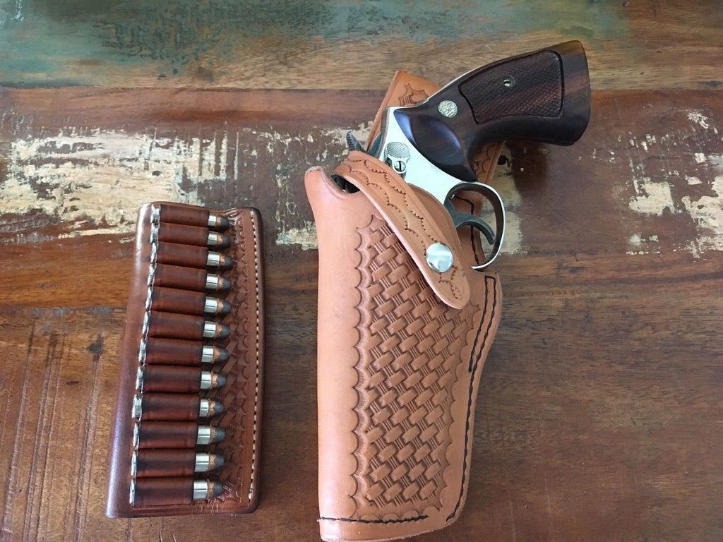 Vintage Tex Shoemaker 50 Brown Basketweave Leather Holster for S&W K Frame 4"Revolver