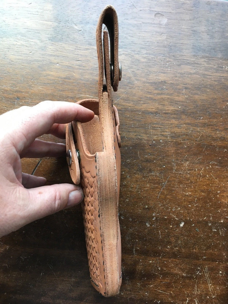 Vintage Tex Shoemaker 50 Brown Basketweave Leather Holster for S&W K Frame 4"Revolver