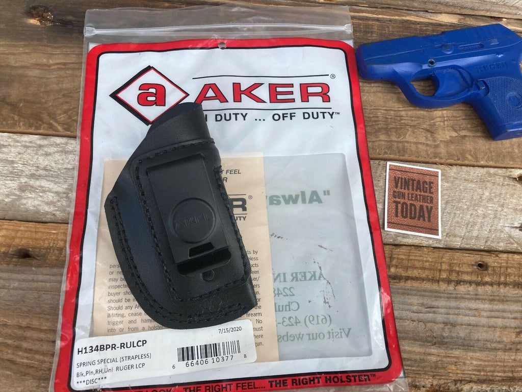 AKER Discontinued Black Leather IWB Spring Special Holster For Ruger LCP