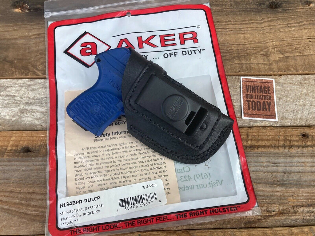 AKER Discontinued Black Leather IWB Spring Special Holster For Ruger LCP