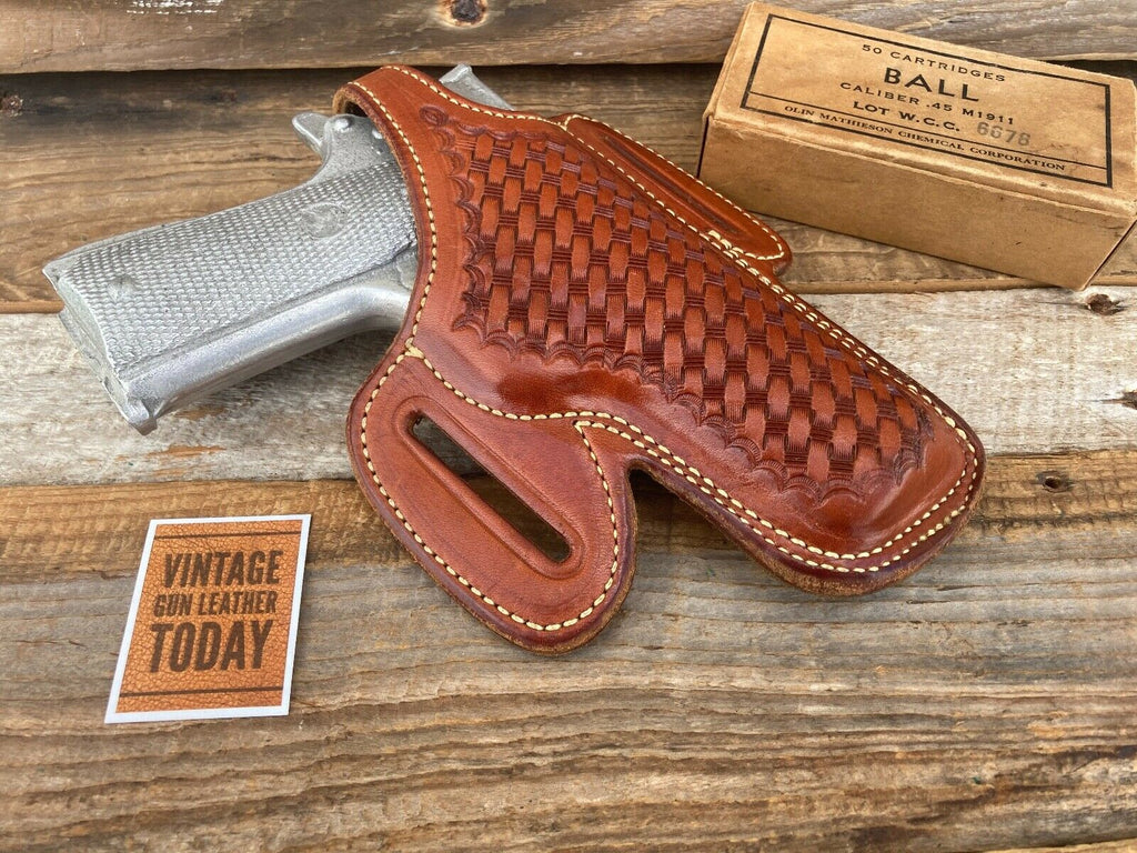 Alfonso's Brown Basketweave Leather Lined Holster for Colt Commander .45 Right