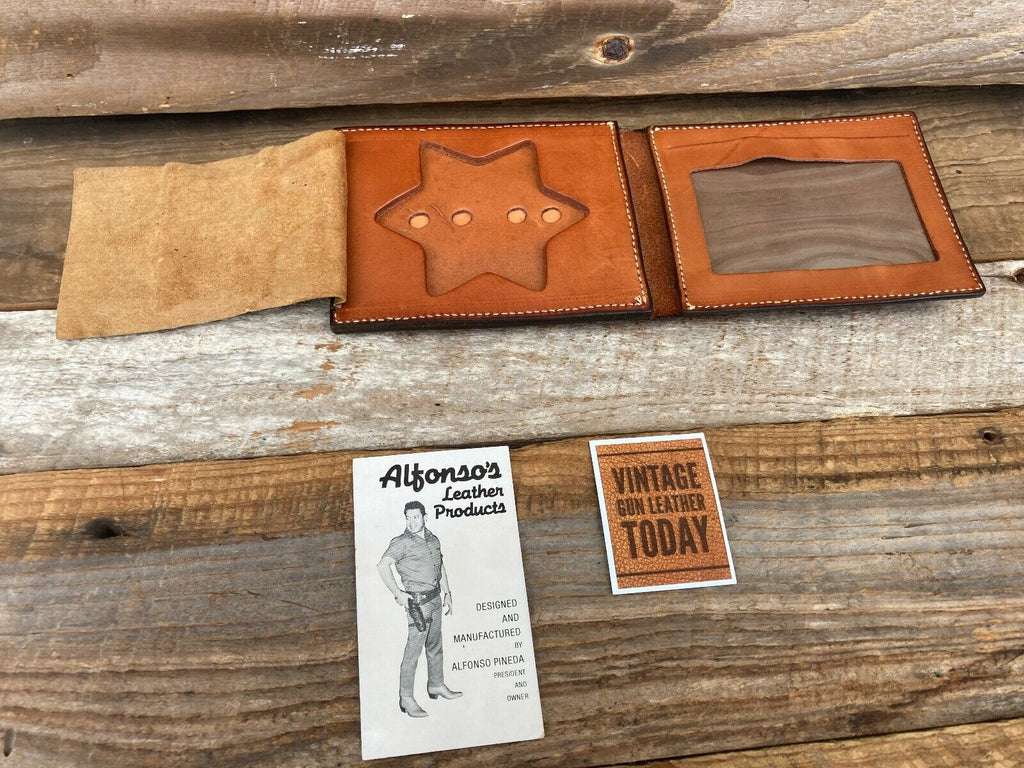 Alfonso's Brown Leather Police Sheriff Badge ID Wallet 6 Point Star 3" x 2 3/4"