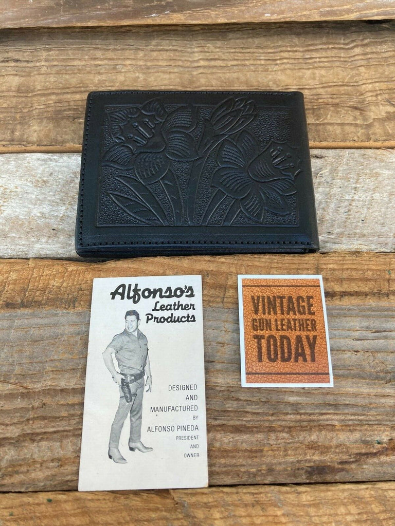 Alfonso's Black Leather Police Sheriff Badge ID Wallet 6 Point Star 3" x 2 3/4"