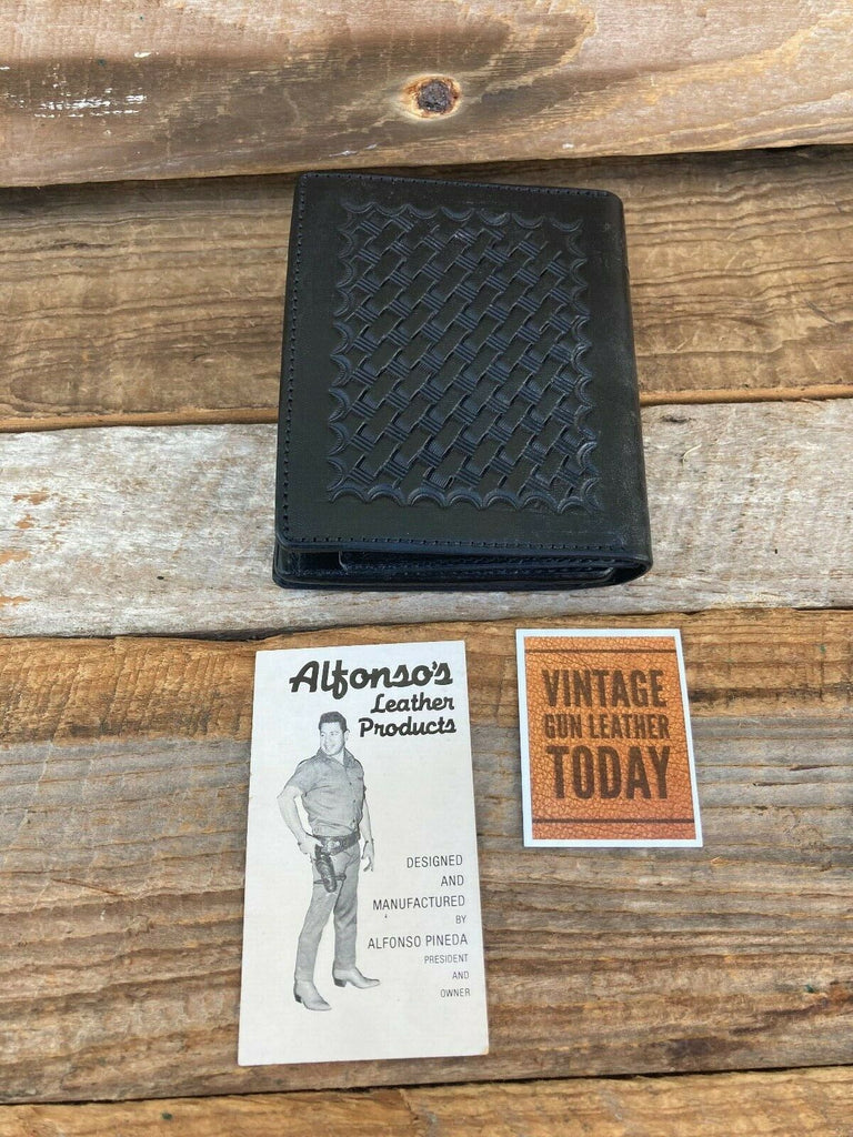 Alfonso's Black Leather Police Sheriff Badge ID Wallet 6 Point Star 3" x 2 3/4"