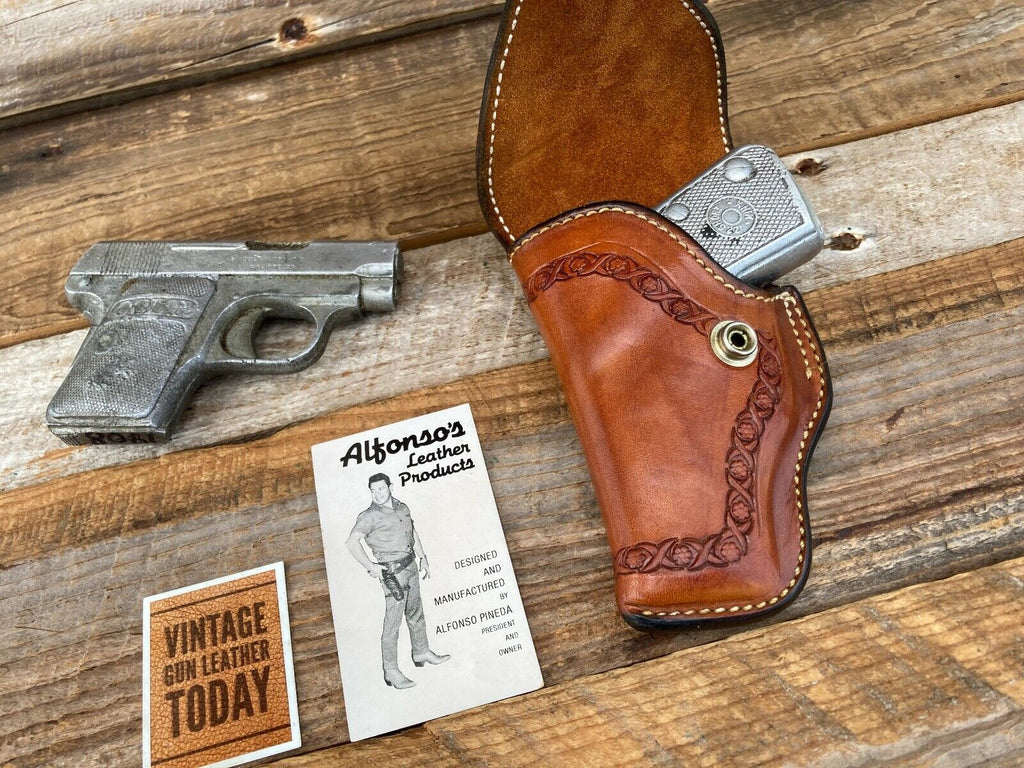 Alfonsos Brown Leather Suede Lined Flap Holster Stamped For Colt .22 .25 Auto