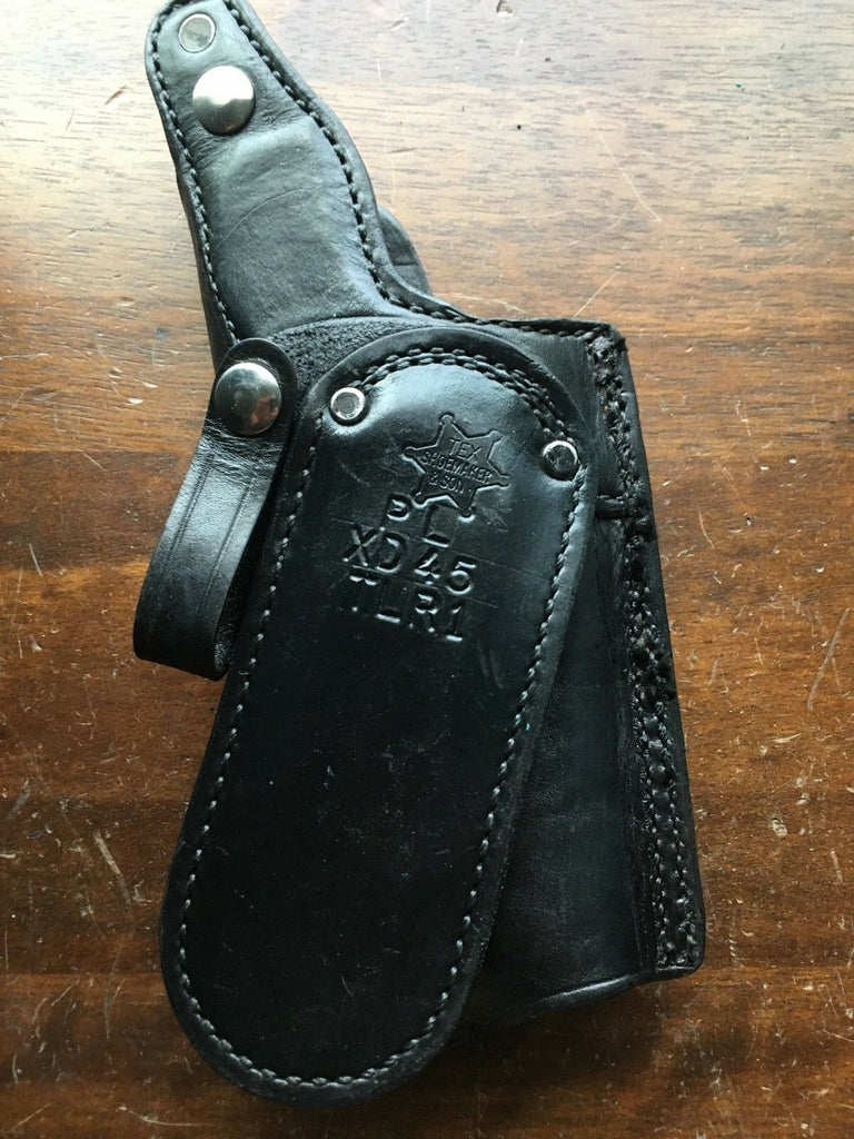 Tex Shoemaker Black Leather Paddle Holster For XD45 With Streetlight TLR1