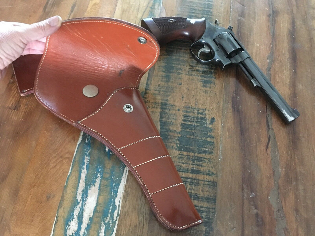 Vintage Brown Leather Police Flap Holster For S&W K Frame Revolver up to 6"