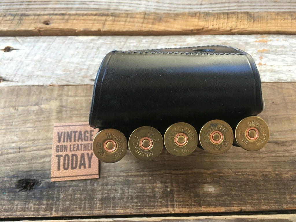 Alfonsos Black Leather 12 GA Shotgun Shell Cartridge Cuff 5 Round Slide Ammo